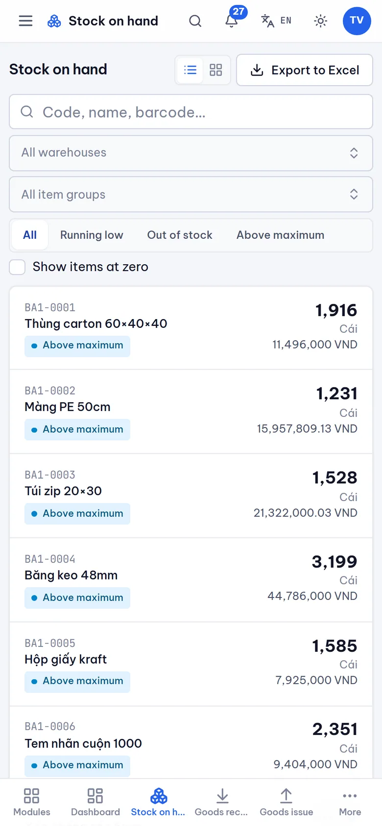 Screenshot: Stock